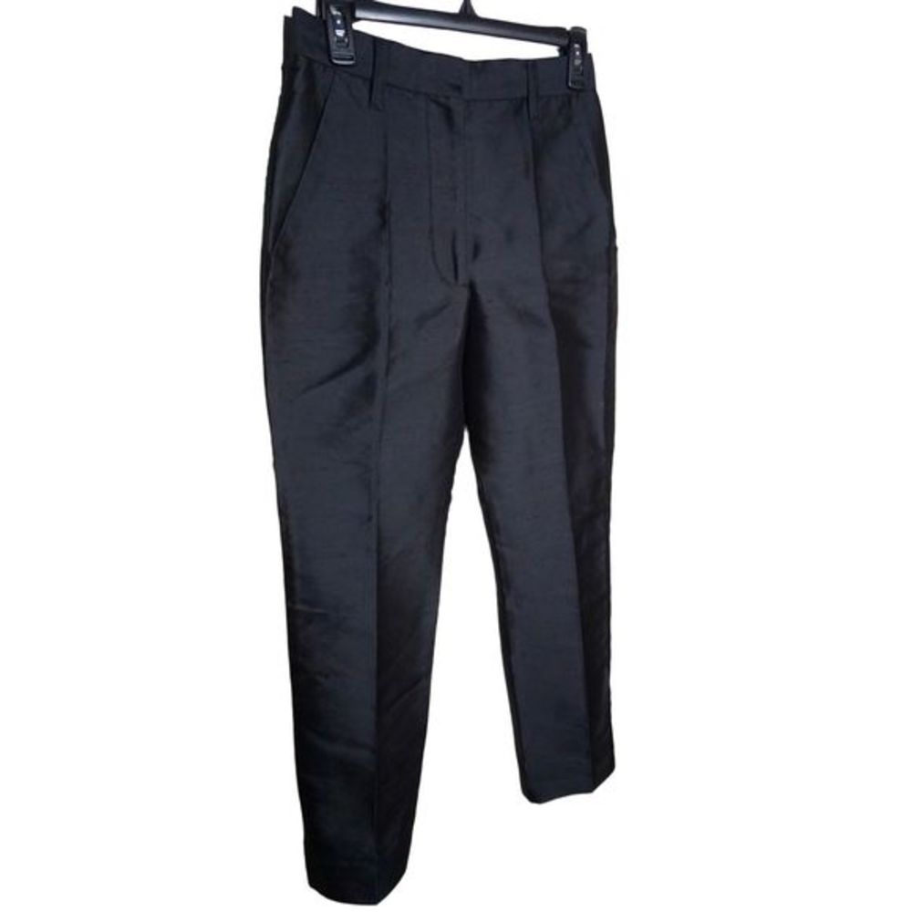 Marc Jacobs Black Silk Tapered Straight‎ Leg Pants Sz 2 Front Slant Pockets
